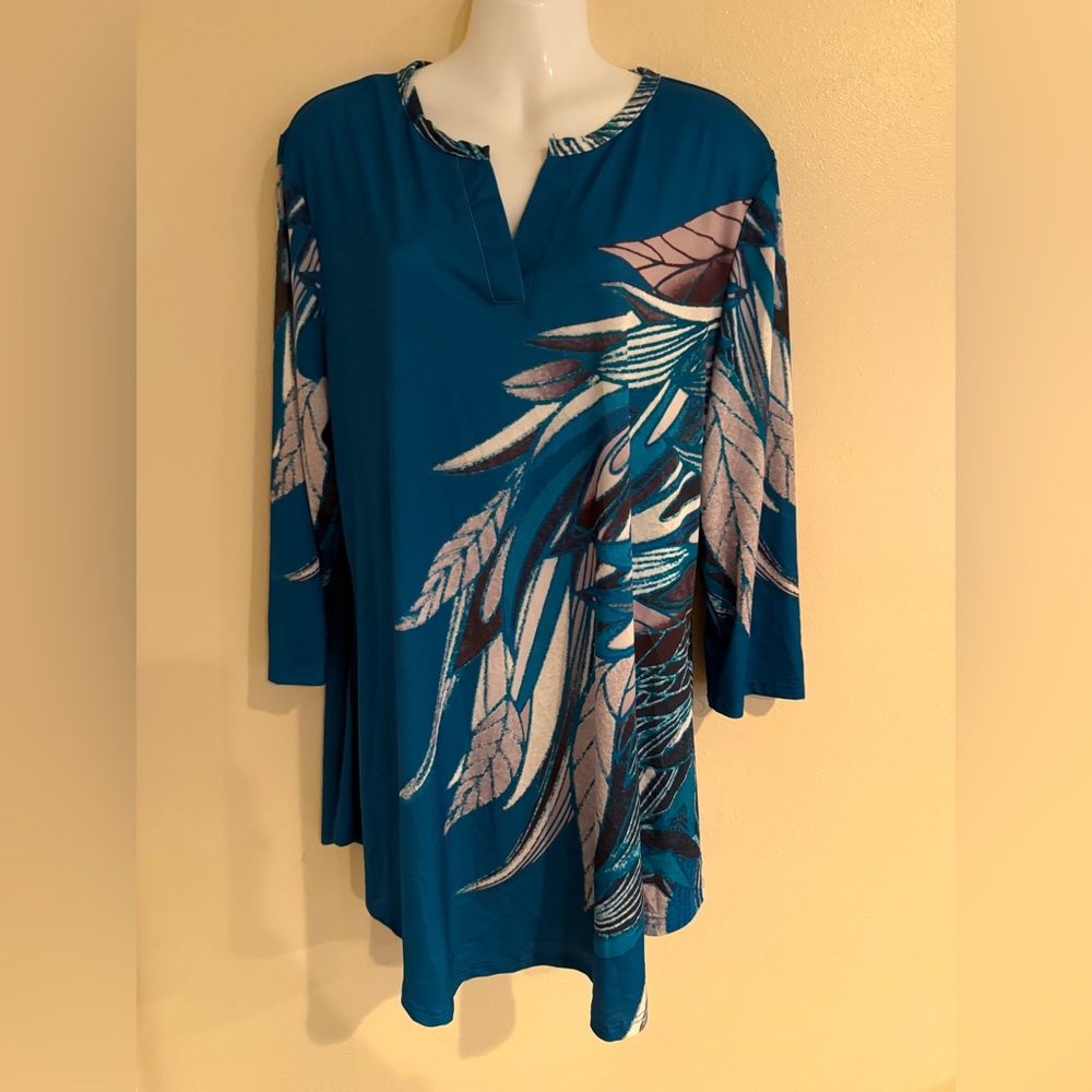 New Lily Firmiana Womens Abstract Artsy Tunic Top Colorful Size 1XL